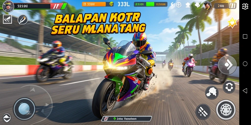 Screenshot 33L menampilkan aksi balapan motor yang mendebarkan.