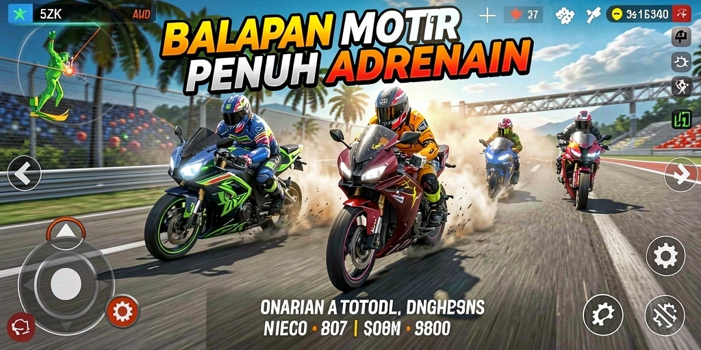 Gameplay balapan motor menegangkan di 5ZK dengan grafis memukau.