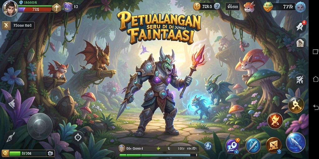 Tangkapan layar utama di 73K menampilkan aksi petualangan seru di dunia fantasi.