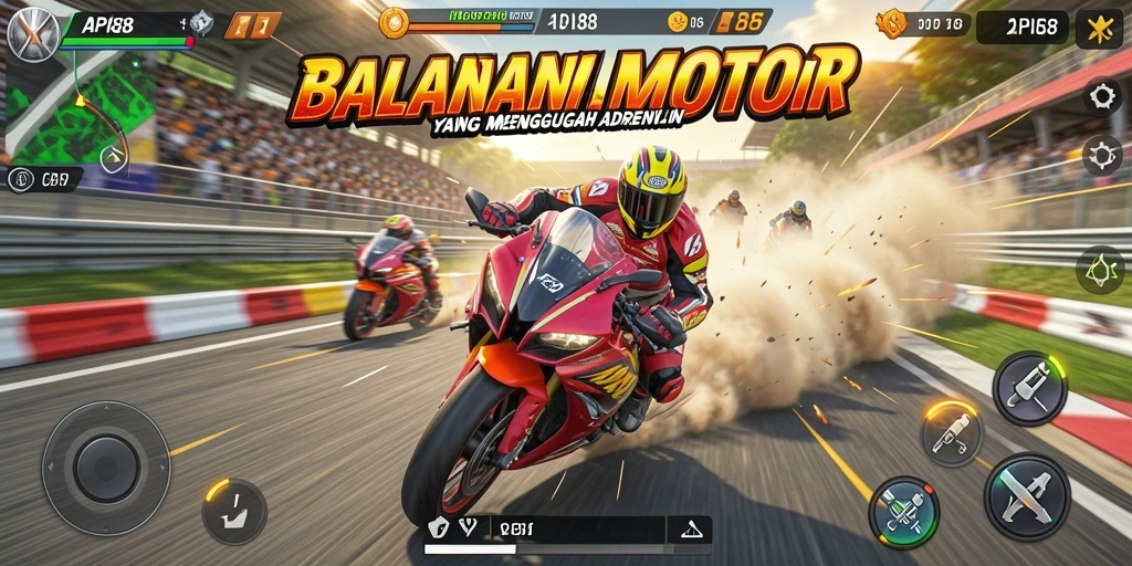 Tampilan gameplay seru dan menegangkan dari API88 dalam balapan motor.