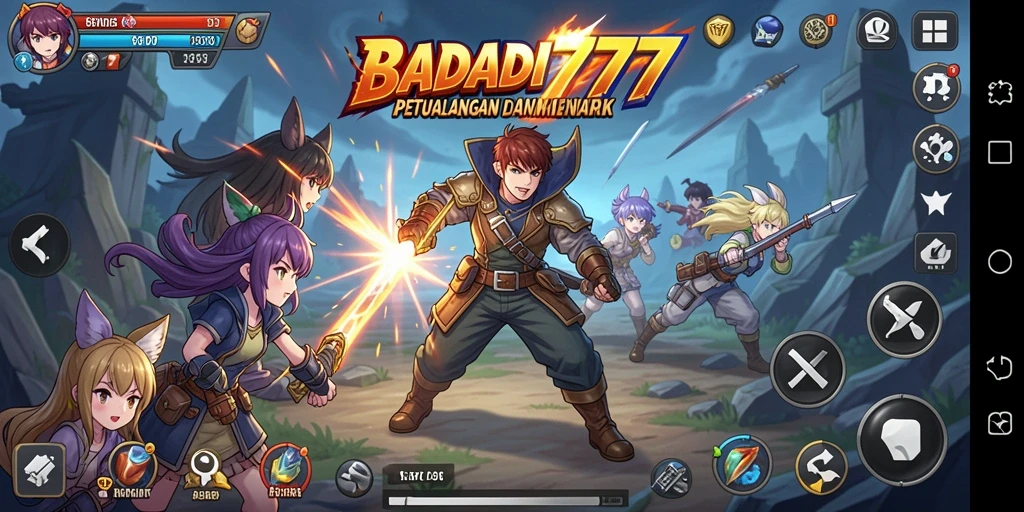 Tampilan gameplay BADAI777 yang penuh aksi dan warna-warni.