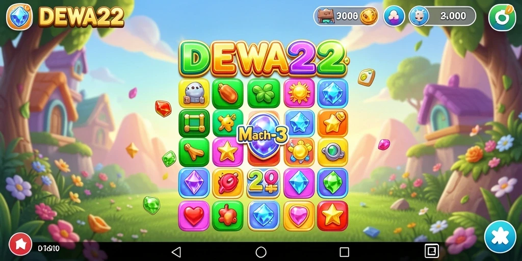 Tampilkan gameplay seru DEWA22 dengan efek Match-3 yang memuaskan.