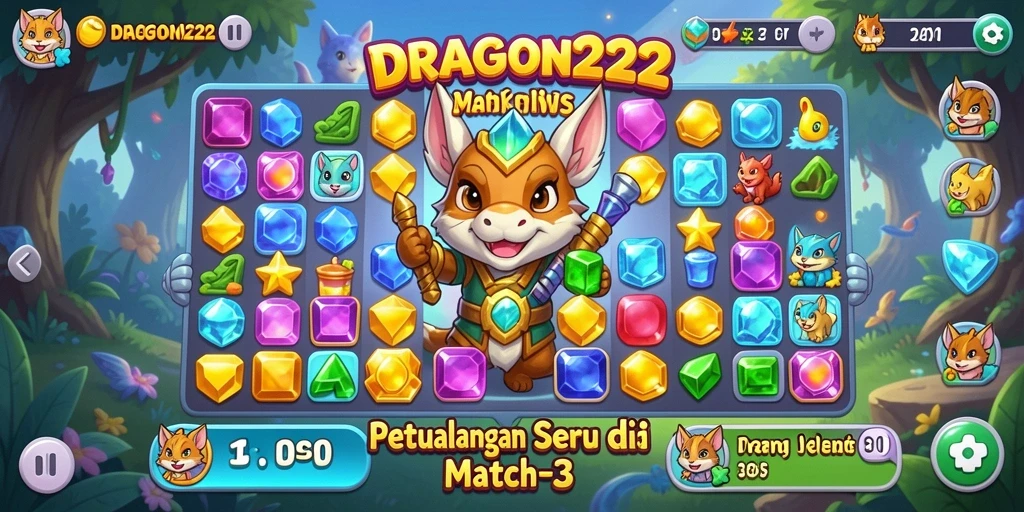 Tampilan gameplay seru dari DRAGON222 saat menyelesaikan level Match-3.