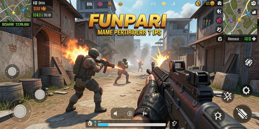 Tangkapan layar <strong>FUNPARI</strong> menampilkan aksi pertarungan seru dalam game TPS.
