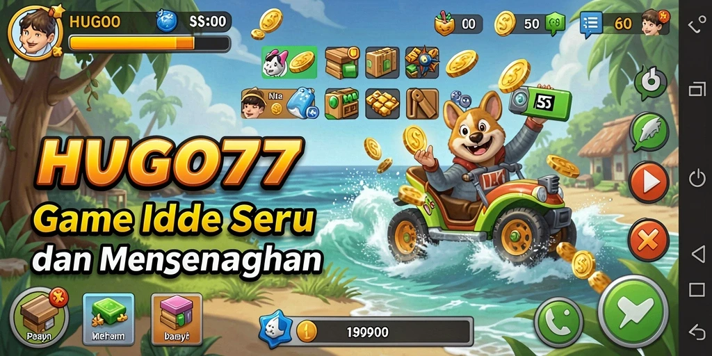 Screenshot menunjukkan karakter dalam action di game Idle HUGO77.