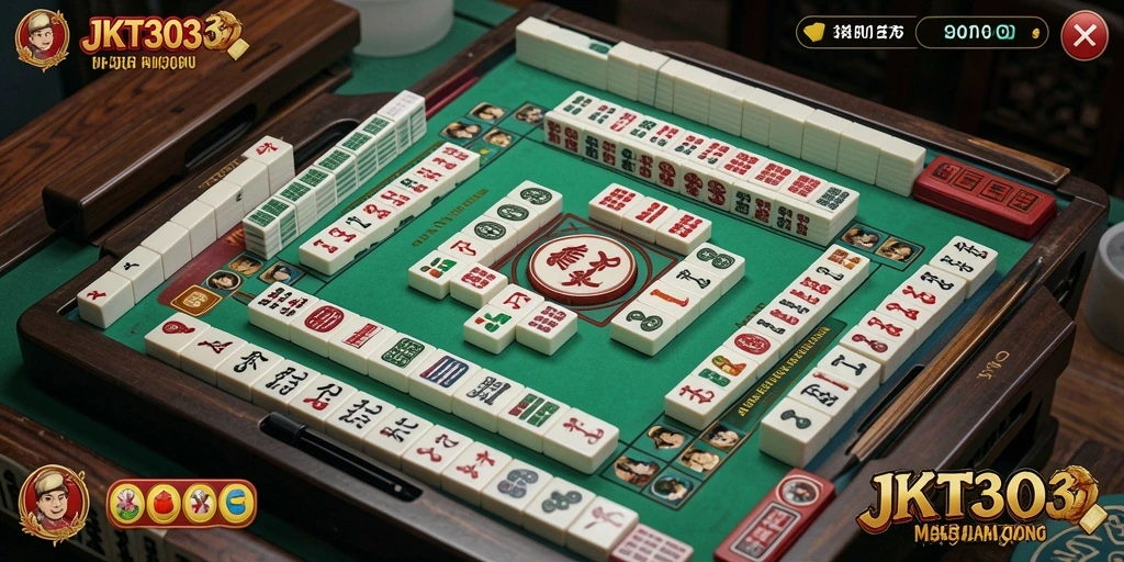 Tampilan gameplay seru JKT303 dengan elemen Mahjong yang menantang.