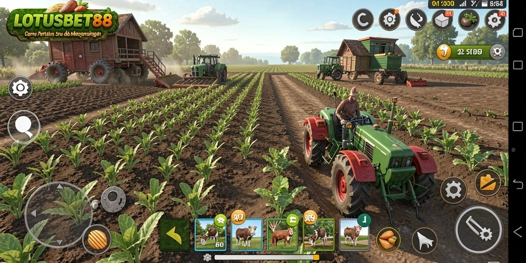 Gameplay LOTUSBET88 yang menggambarkan aktivitas berkebun yang seru.