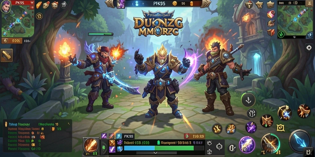 Screenshot gameplay <strong>PK95</strong>, menampilkan pertarungan epik di dunia MMORPG.