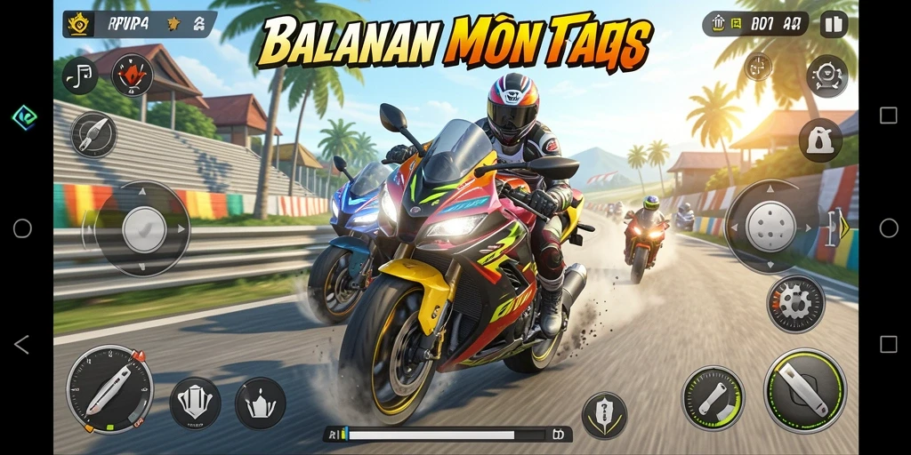 Tampilan gameplay RPVIP4 dengan balapan motor yang seru.