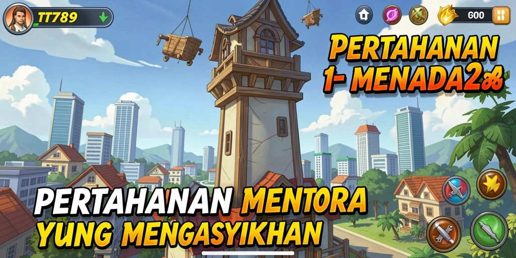 Screenshot gameplay TT789 yang menampilkan pertahanan menara yang strategis.