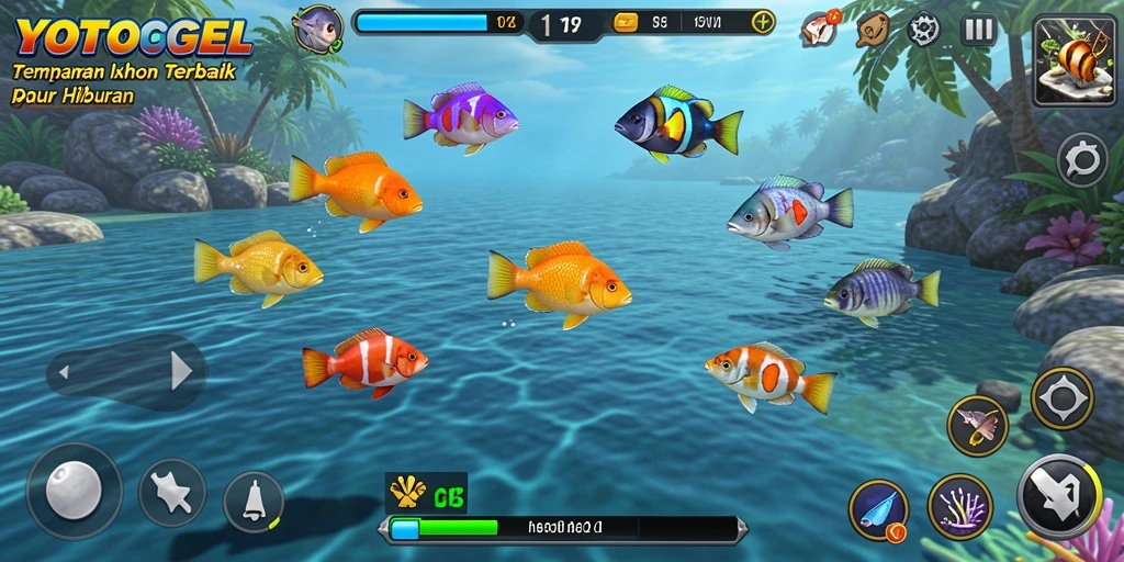 Tampilan penuh aksi dari gameplay YOTOGEL yang menembak ikan.